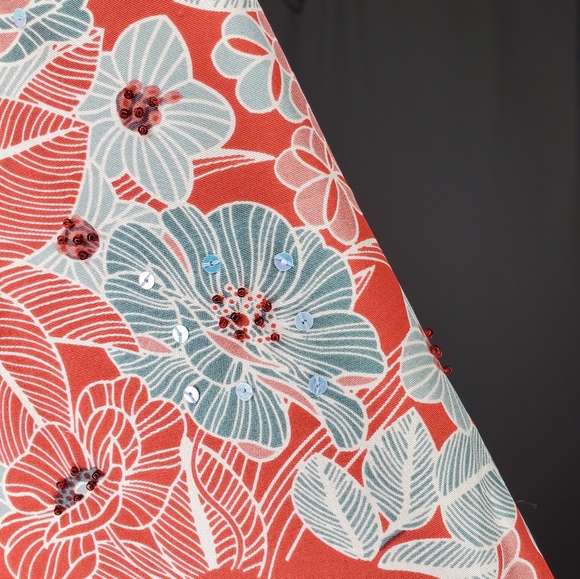 Adrianna Papell Silk Beaded Pants Women 20W Red Blue Floral Pocket Zip Vtg Party - Picture 4 of 12